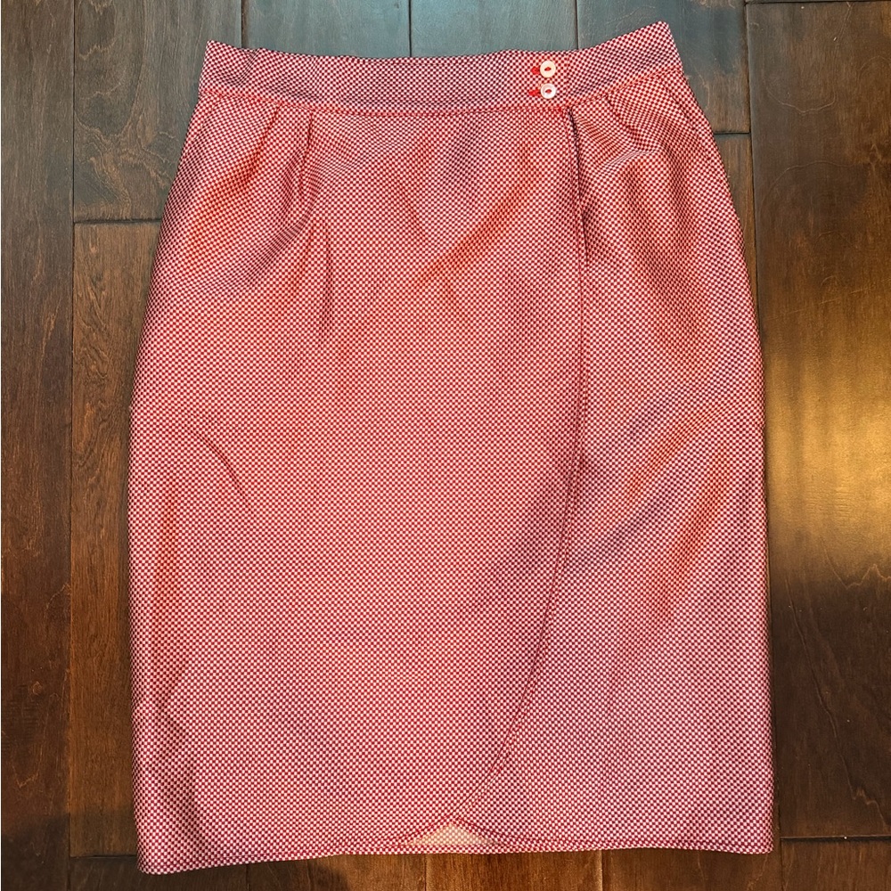 Vintage Missoni Red & White Checkered Pencil Wrap Skirt 100% Silk Size 6
